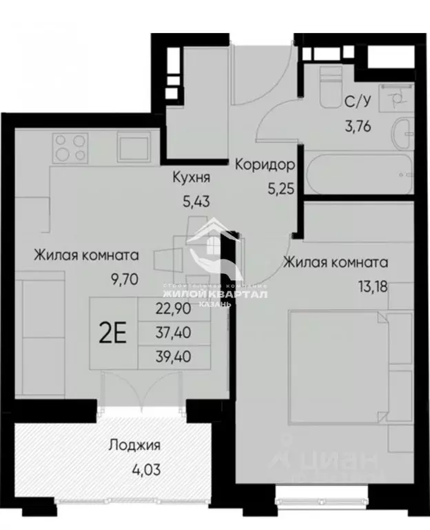 2-к кв. Татарстан, Казань Залесная ул., 2а (39.0 м) - Фото 2