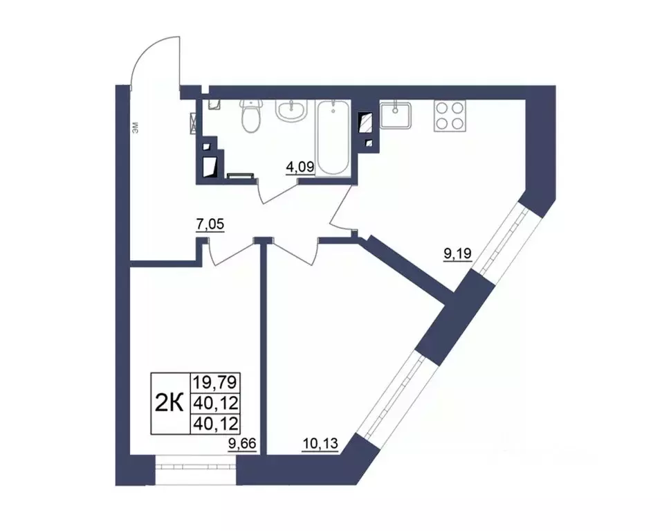 2-к кв. Башкортостан, Уфа Космос жилой комплекс, лит1 (39.87 м) - Фото 1