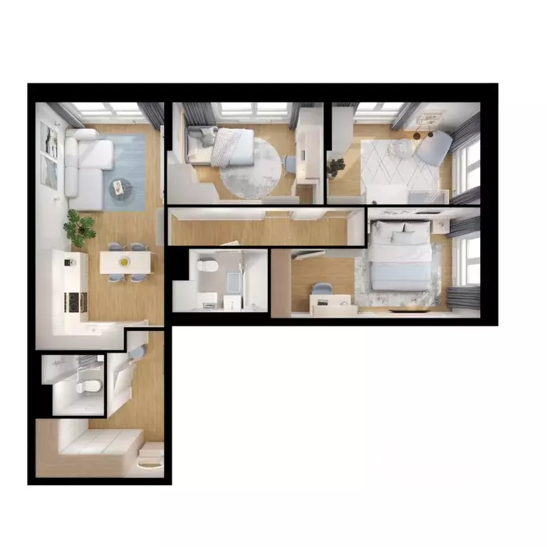 3-к кв. Московская область, Мытищи Яуза Парк жилой комплекс, к6 (79.6 ... - Фото 2