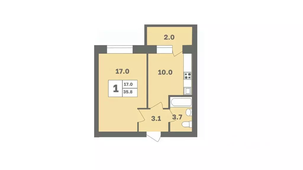 1-к кв. Башкортостан, Уфа Дагестанская ул., лит13 (35.8 м) - Фото 1