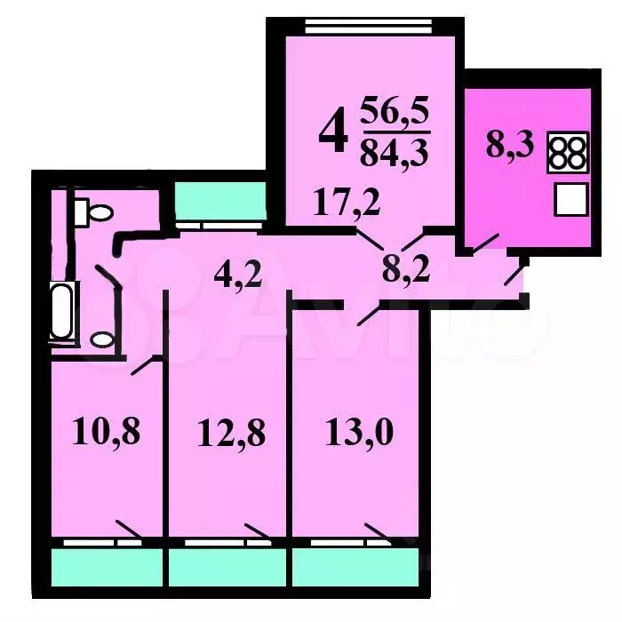 4-к. квартира, 85 м, 4/14 эт. - Фото 0