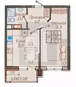 1-к. квартира, 34,5 м, 1/9 эт. - Фото 0