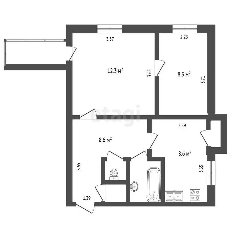 2-комнатная квартира: посёлок Юбилейный, Школьная улица, 5 (41.9 м) - Фото 0