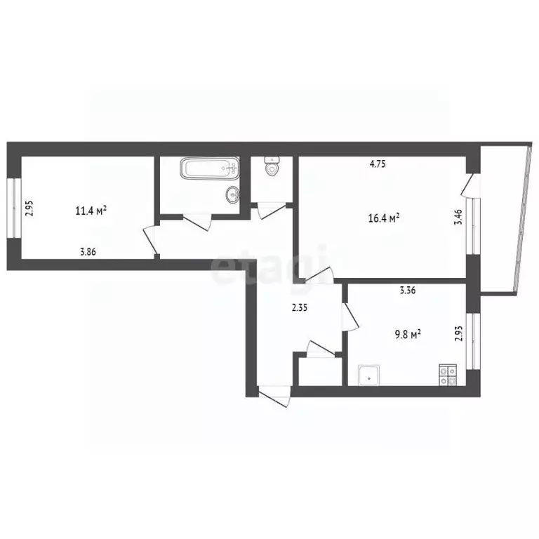 2-к кв. Ямало-Ненецкий АО, Новый Уренгой ул. 26-го съезда КПСС, 4А ... - Фото 2