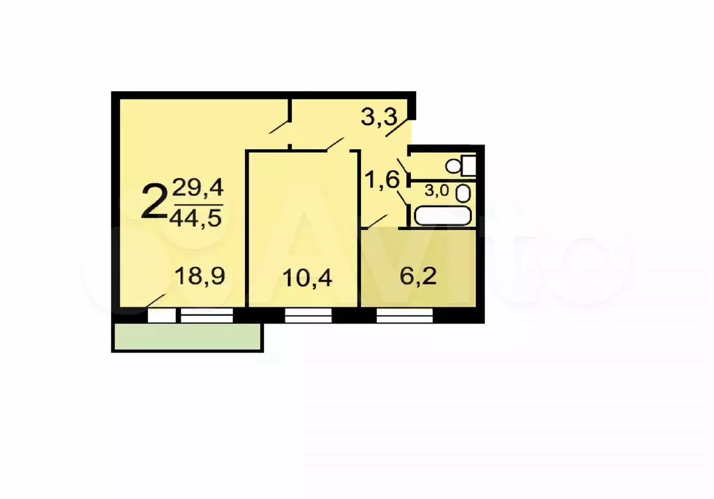 2-к. квартира, 44,4 м, 5/9 эт. - Фото 0