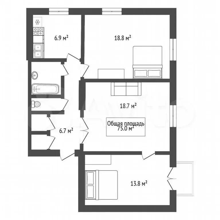 3-к. квартира, 75 м, 4/5 эт. - Фото 0