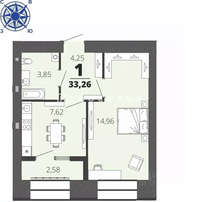 1-к кв. Рязанская область, Рязань ул. Космонавтов, 16 (33.26 м) - Фото 2