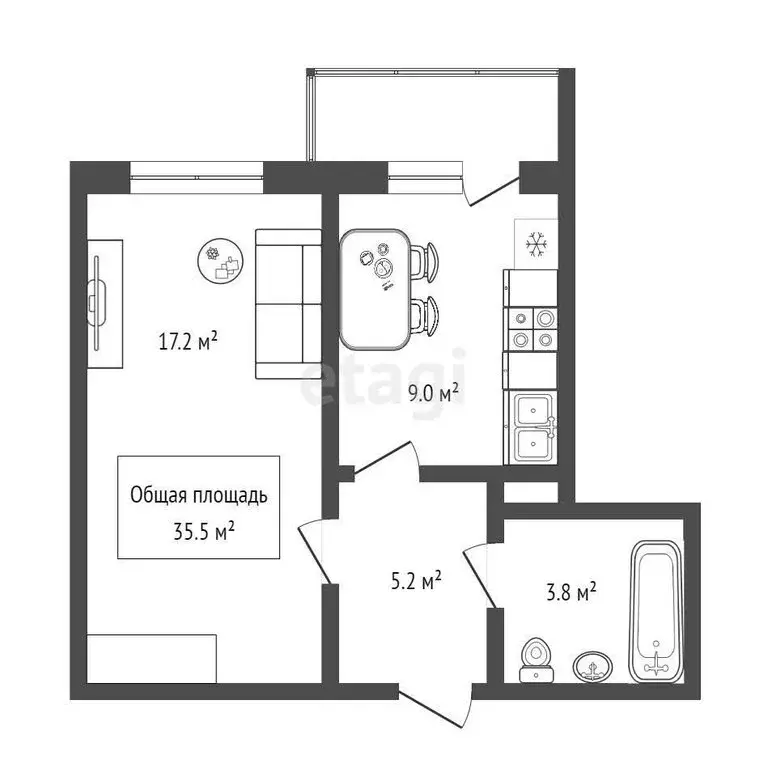 1-комнатная квартира: Новосибирск, улица Бородина, 56 (35.5 м) - Фото 0