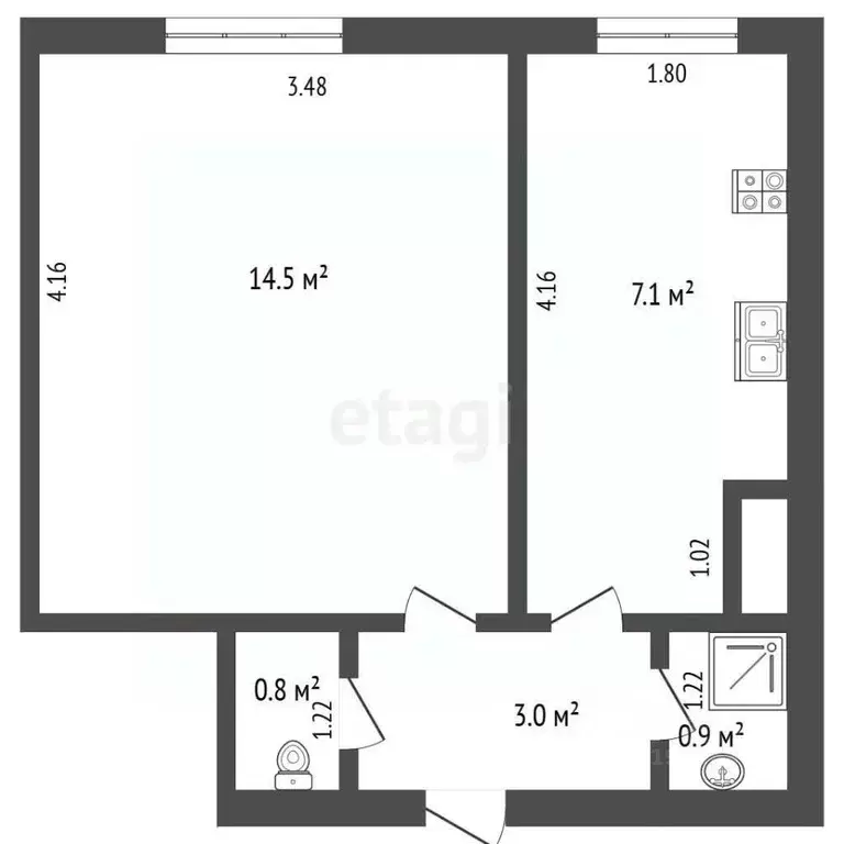 1-к кв. Калининградская область, Гурьевский муниципальный округ, пос. ... - Фото 2