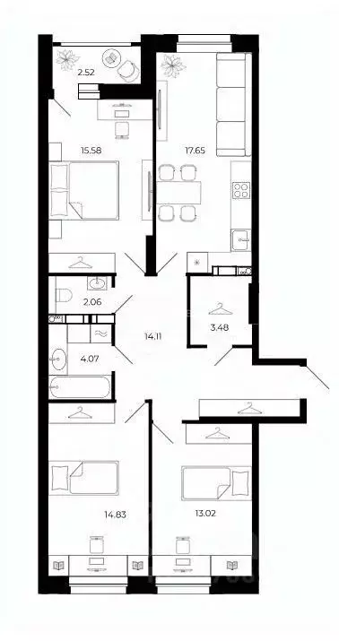 3-к кв. Липецкая область, Липецк ул. Буденного, 8В (84.51 м) - Фото 2
