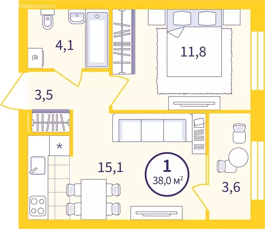 1-комнатная квартира: Екатеринбург, улица Пехотинцев, 1В (36.24 м) - Фото 1