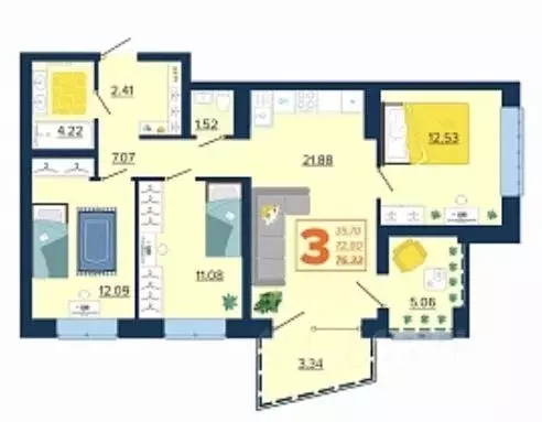 3-к кв. Брянская область, Брянск Московский мкр, Микрорайон Акватория ... - Фото 1