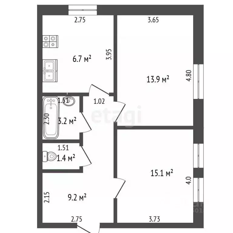2-к кв. Самарская область, Самара ул. Санфировой, 84 (49.5 м) - Фото 2