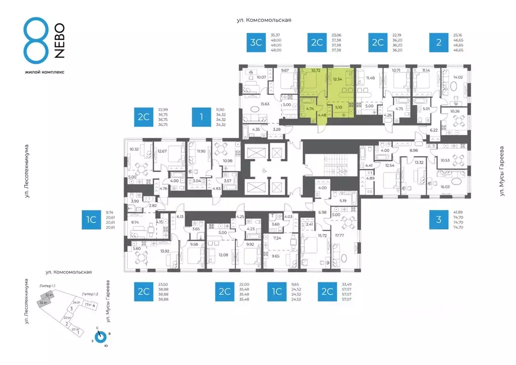 2-к кв. Башкортостан, Уфа Глумилино-1 мкр, 8-е Небо жилой комплекс ... - Фото 2