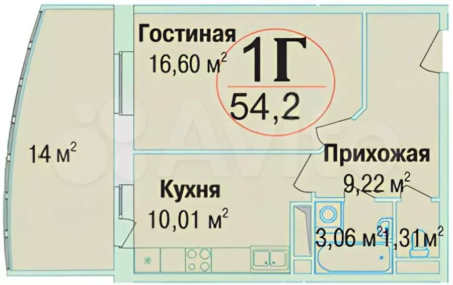 1-к. квартира, 54,2 м, 10/17 эт. - Фото 0