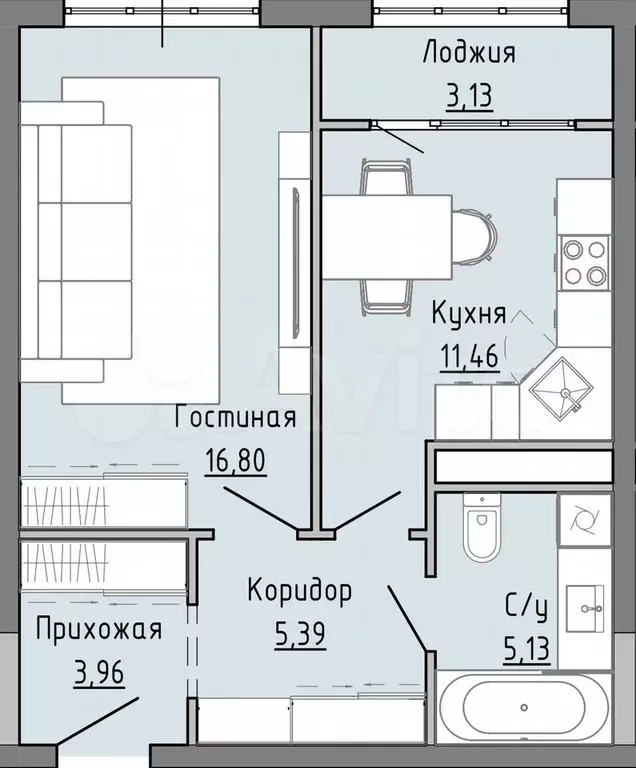 1-к. квартира, 43,7 м, 9/20 эт. - Фото 1