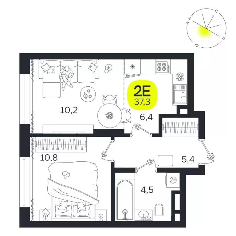 2-комнатная квартира: Екатеринбург, улица Титова, 19Б (37.3 м) - Фото 0