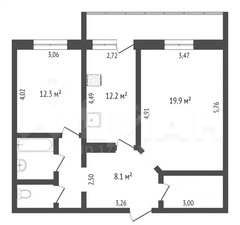 2-к кв. Санкт-Петербург просп. Славы, 52к1 (66.1 м) - Фото 1