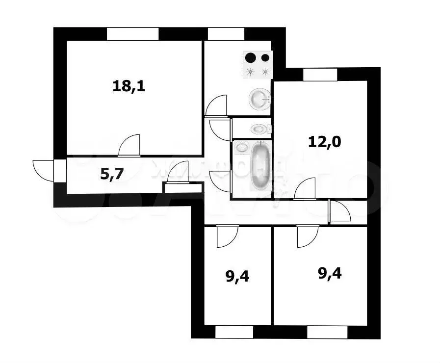 4-к. квартира, 77 м, 1/9 эт. - Фото 0