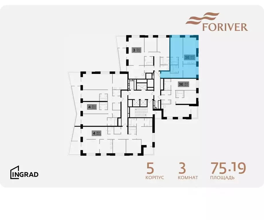 3-к кв. Москва Г мкр, Форивер жилой комплекс, 5 (75.19 м) - Фото 1