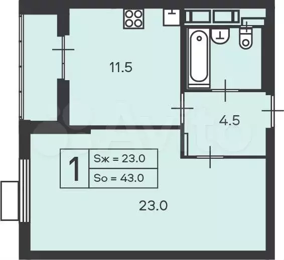 Аукцион: 1-к. квартира, 43 м, 18/24 эт. - Фото 1