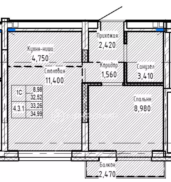 2-к кв. Новосибирская область, Новосибирск ул. Аэропорт, 90 (34.99 м) - Фото 2