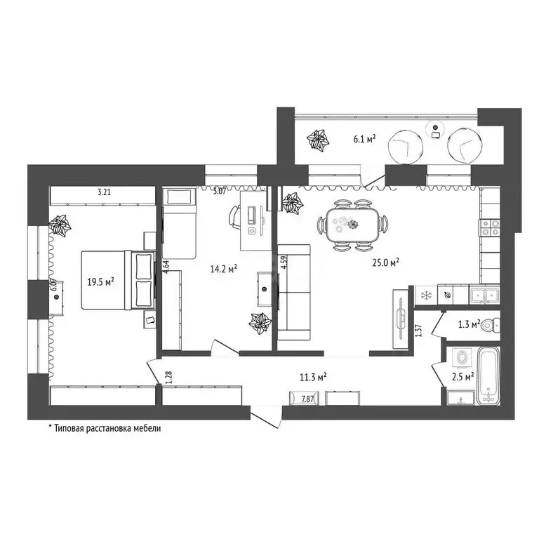 3-комнатная квартира: Тюмень, улица Станислава Карнацевича, 12 (73.7 ... - Фото 1