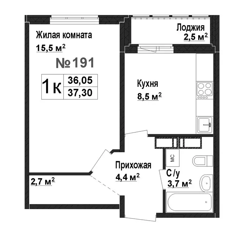 1-комнатная квартира: Нижний Новгород, ЖК Торпедо (36.05 м) - Фото 1