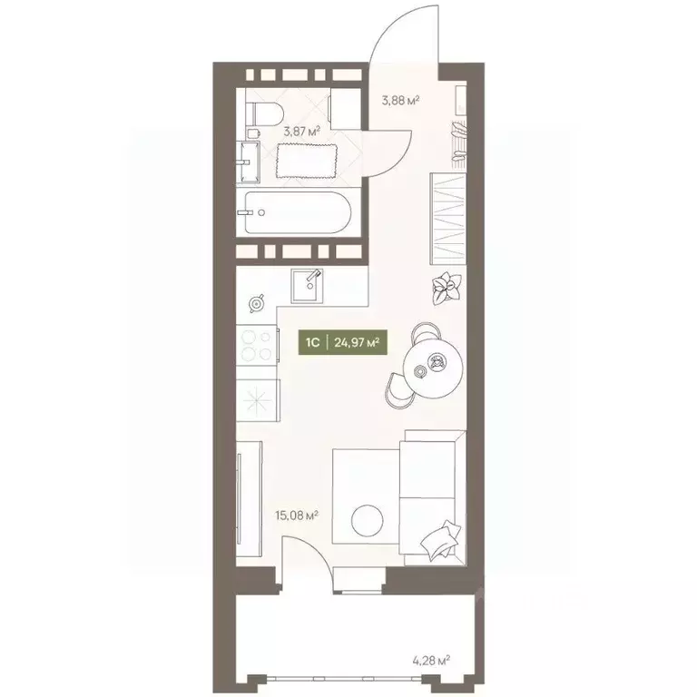 Студия Кемеровская область, Кемерово Московский просп., 23А (24.97 м) - Фото 1