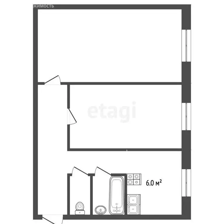 2-комнатная квартира: Рыбинск, улица Расторгуева, 6 (45.2 м) - Фото 1