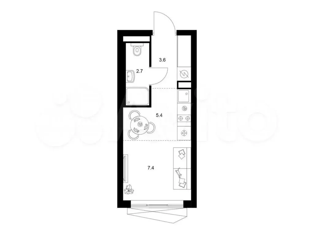 Квартира-студия, 19,1 м, 25/38 эт. - Фото 0