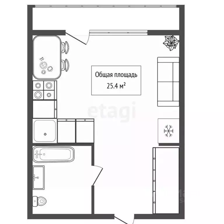 Студия Новосибирская область, Новосибирск Рябиновая ул., 10/1 (25.4 м) - Фото 2