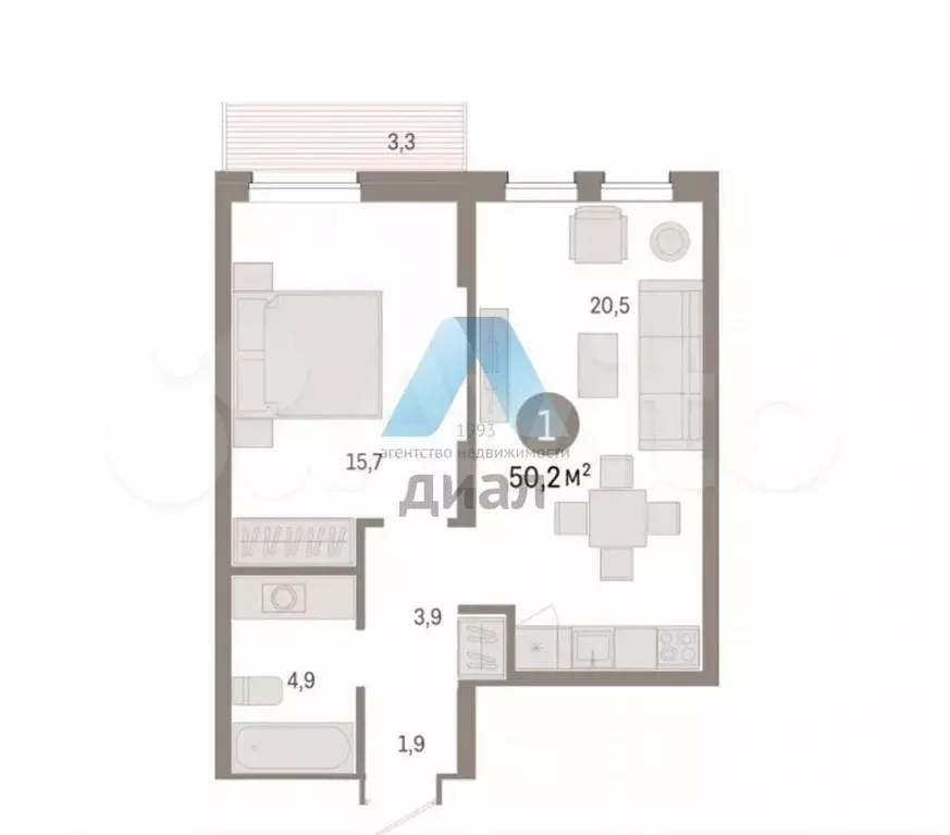 1-к. квартира, 50 м, 8/17 эт. - Фото 0