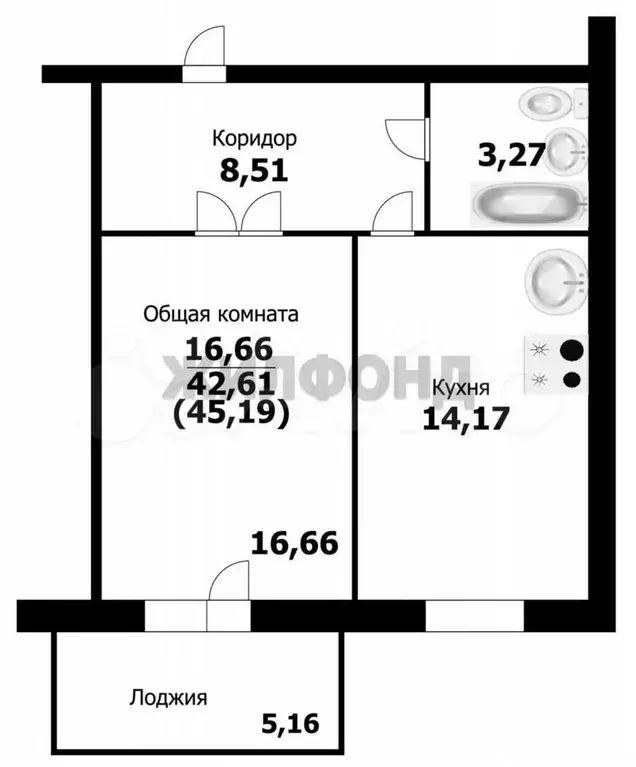 1-к. квартира, 42,7 м, 6/10 эт. - Фото 0