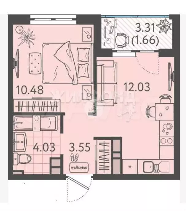 1-к. квартира, 29,9 м, 7/9 эт. - Фото 0