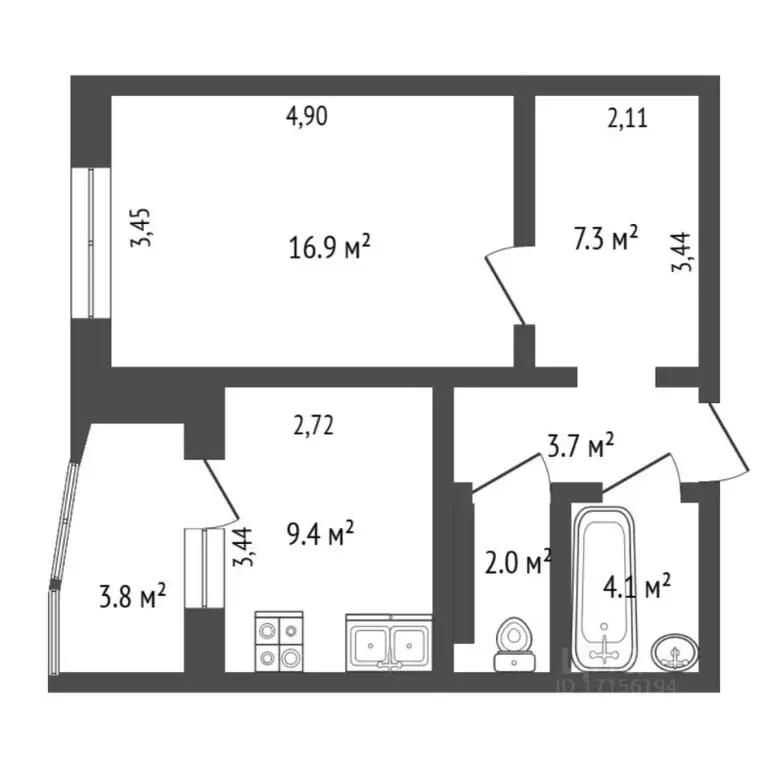 1-к кв. Тюменская область, Тюмень ул. Николая Семенова, 25к1 (43.5 м) - Фото 2