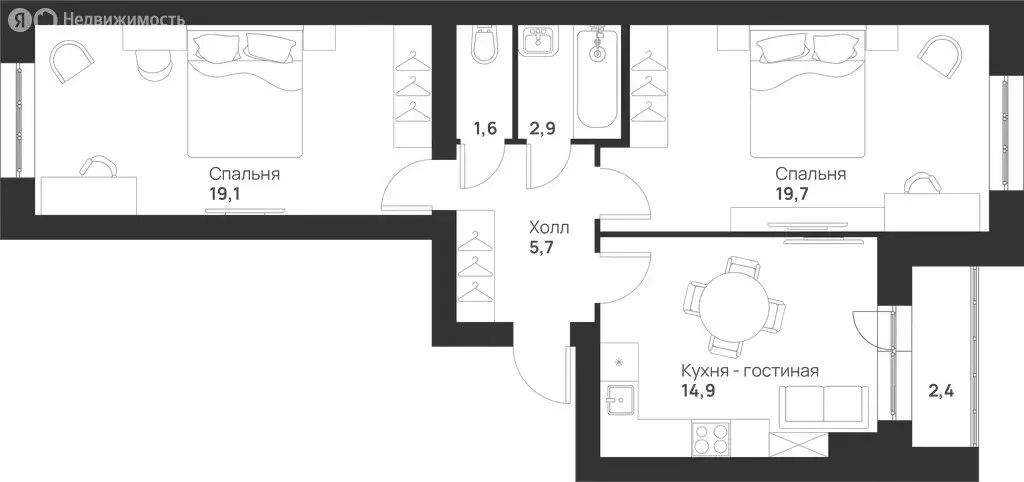 2-комнатная квартира: Тула, улица Героев России, 6 (66.3 м) - Фото 1