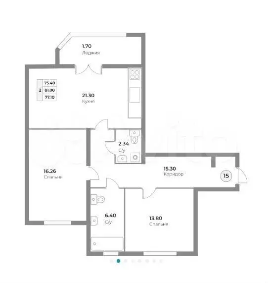 2-к. квартира, 77,1 м, 4/4 эт. - Фото 1