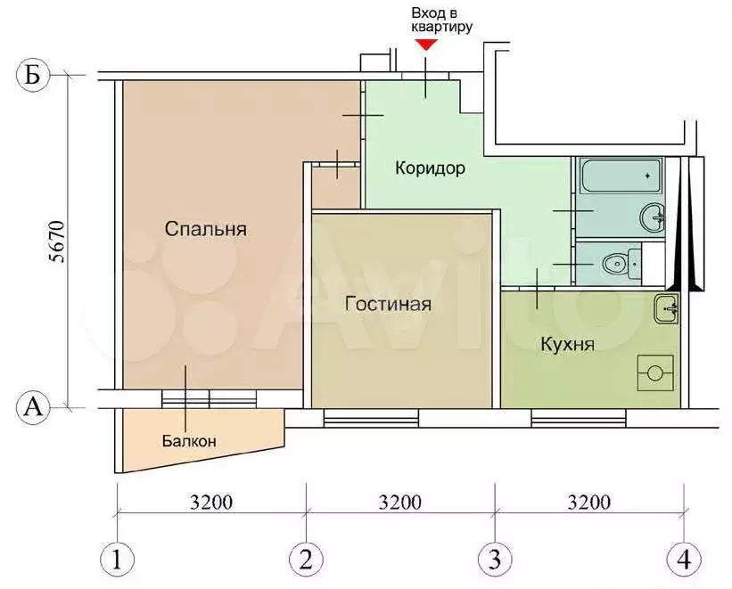 2-к. квартира, 44,5 м, 3/12 эт. - Фото 0