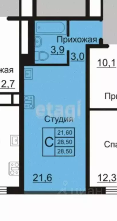Студия Калужская область, Калуга ул. Комфортная, 19 (28.5 м) - Фото 2