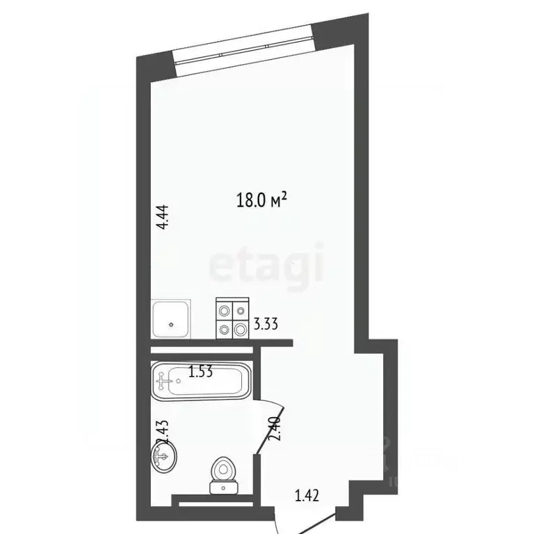 Студия Тюменская область, Тюмень ул. Фармана Салманова, 3 (24.5 м) - Фото 2