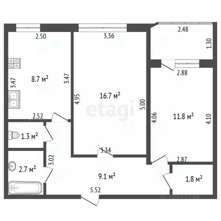 2-к кв. Башкортостан, Стерлитамак ул. Артема, 150 (52.1 м) - Фото 2