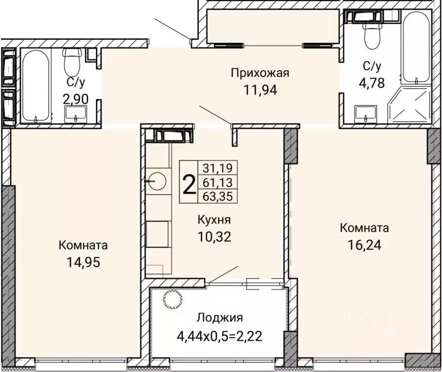 2-к кв. Севастополь ул. Братьев Манганари, 28 (63.35 м) - Фото 0