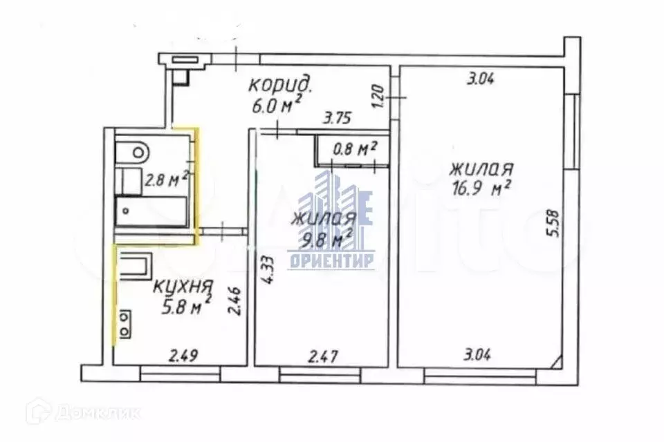 2-к. квартира, 42 м, 5/5 эт. - Фото 0