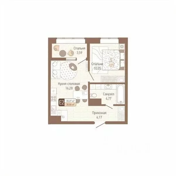 1-к кв. Тульская область, Тула Кулик жилой комплекс (37.07 м) - Фото 1