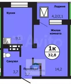 1-к. квартира, 32,9 м, 16/19 эт. - Фото 0