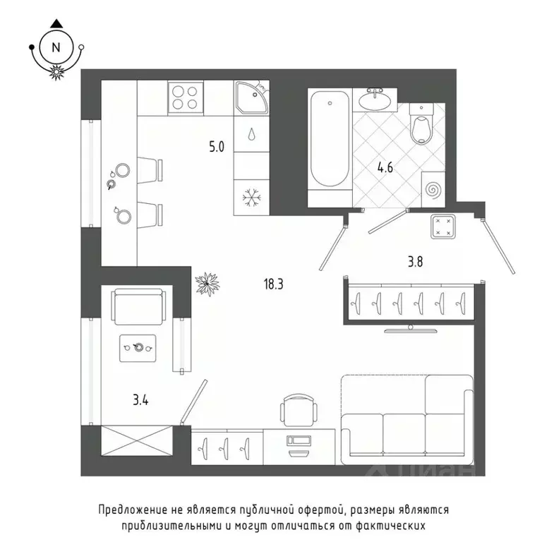 Студия Санкт-Петербург бул. Измайловский, 9 (33.2 м) - Фото 0
