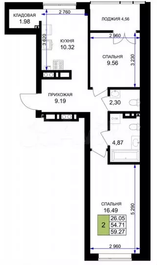 2-к. квартира, 60м, 4/4эт. - Фото 1