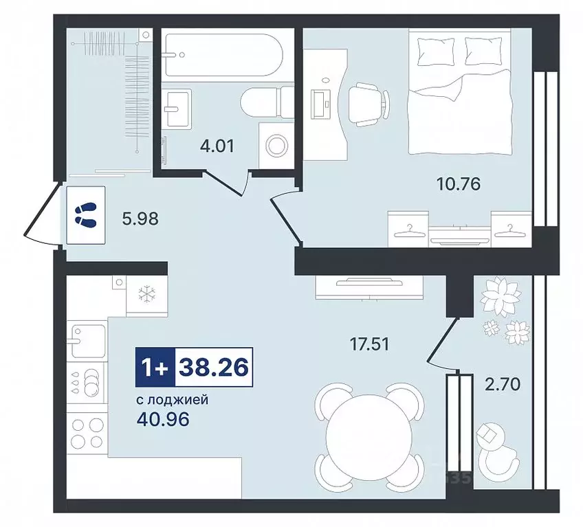 1-к кв. Тюменская область, Тюмень Ставропольская ул., 1к4 (38.26 м) - Фото 1