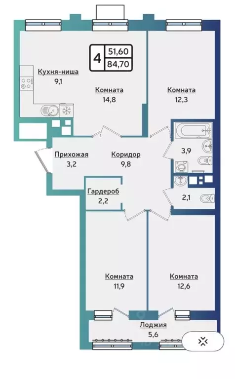4-к кв. Удмуртия, Ижевск ул. Новаторов, 12к3 (84.9 м) - Фото 1